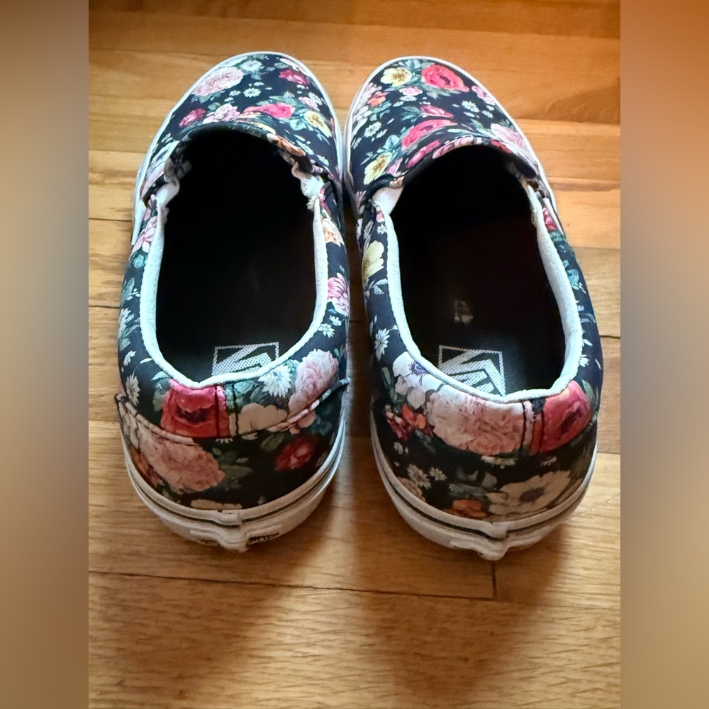 Vans Garden Floral Slip-On Canvas Sneakers - Black with Multicolor Roses - Picture 5 of 9